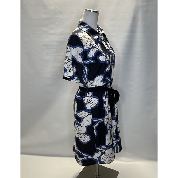 La Fee Maraboutee Floral Design Button Down Shirt Dress Sz 42FR/8US Blue - Picture 2 of 8